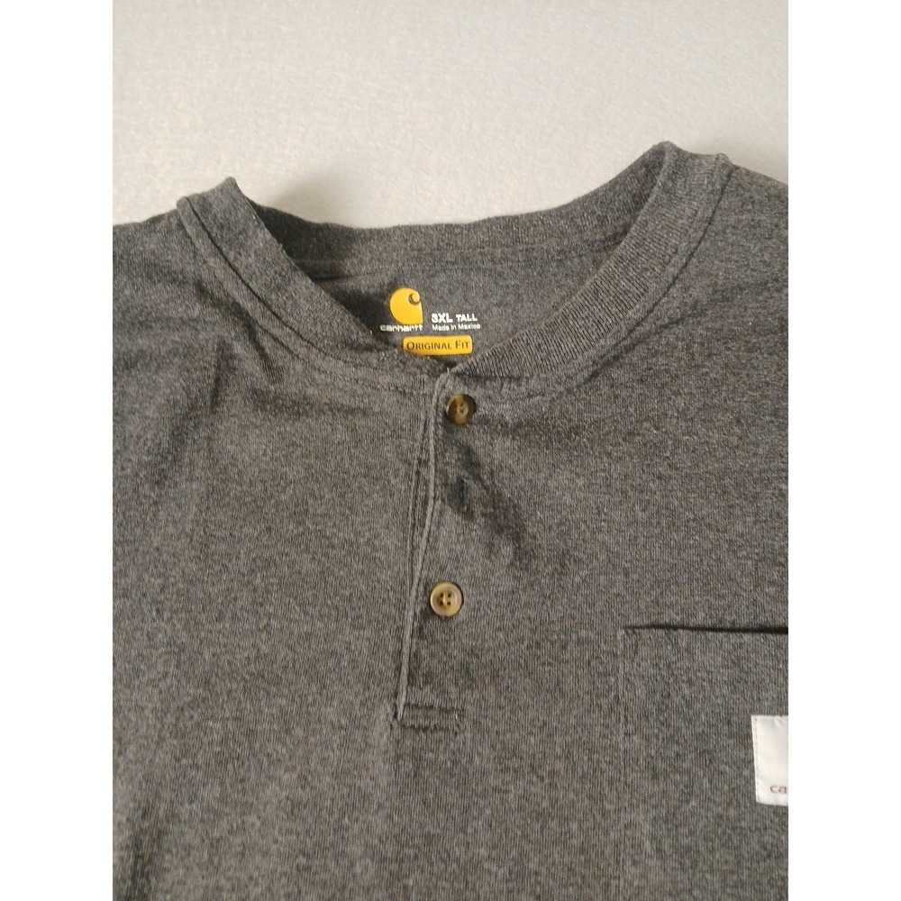 Carhartt Henley Dark Gray Pocket Logo Workwear Short Sleeve Mens S 3XLT - Picture 3 of 7
